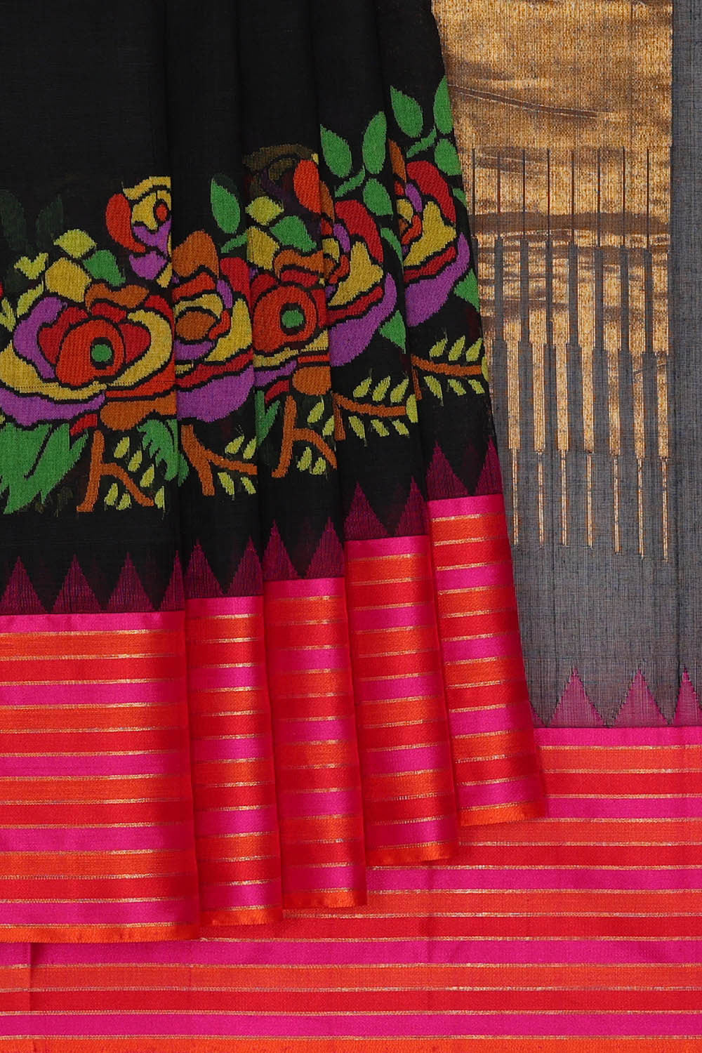 Ponduru Cotton Black Saree