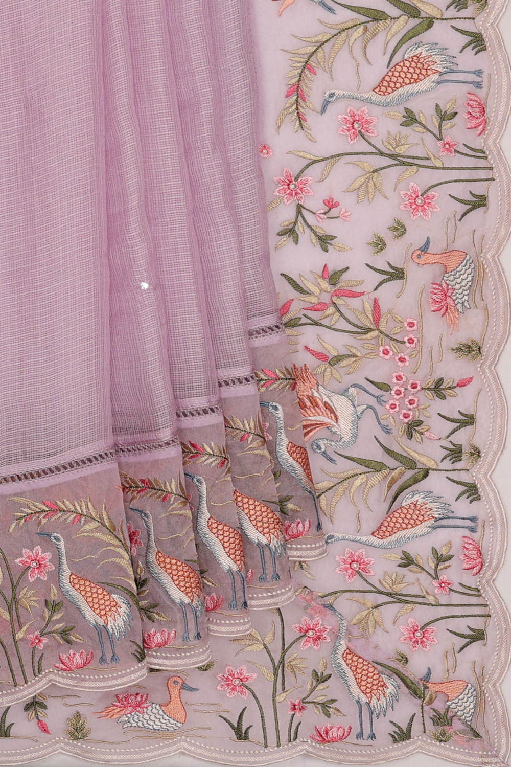 Image of Kota Light Lavender Embroidered Saree