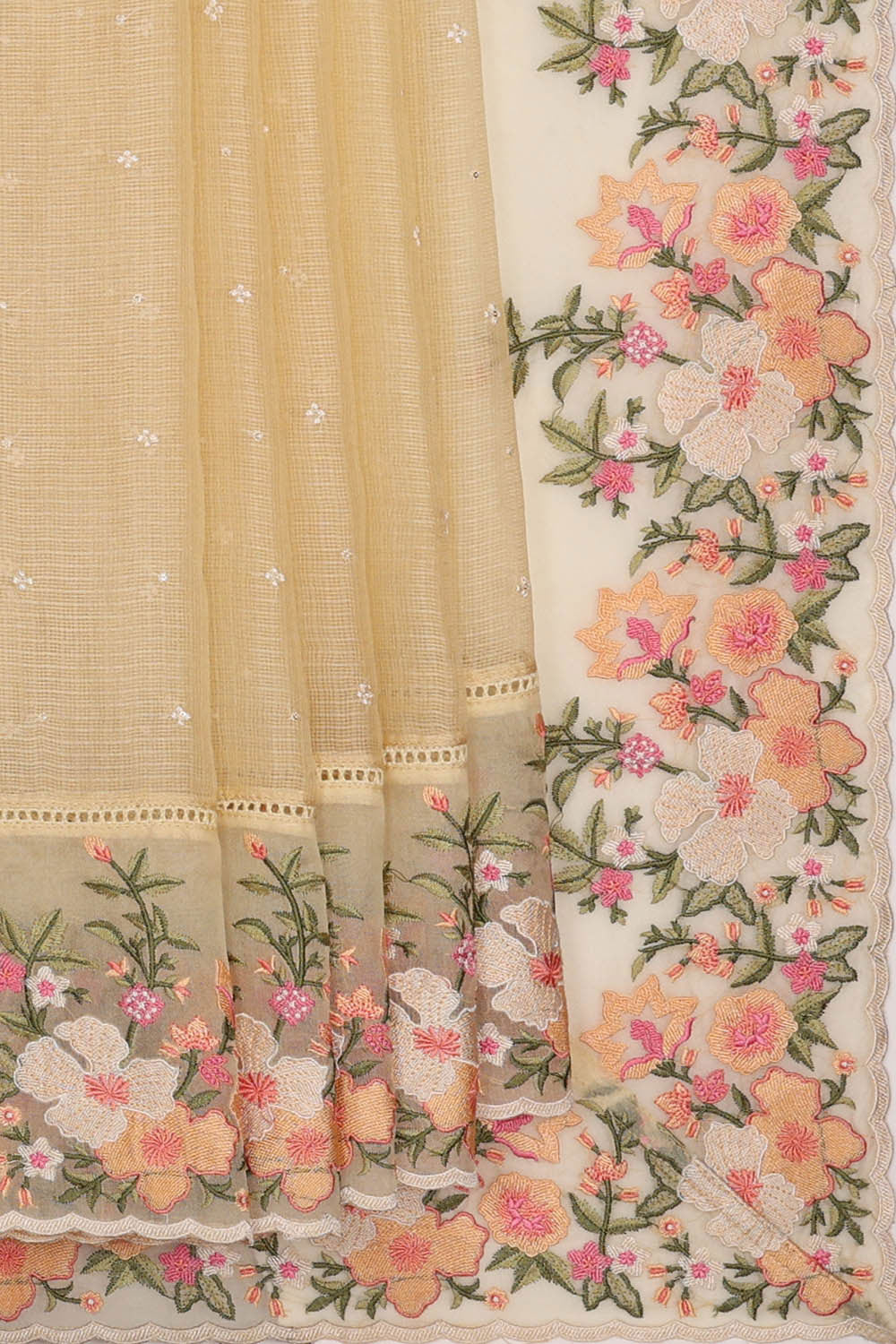 Kota Cream Embroidered Saree
