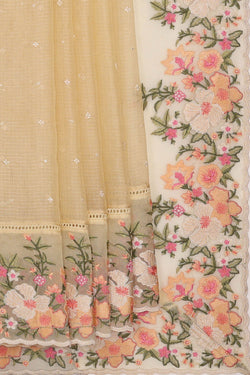 Image of Kota Cream Embroidered Saree
