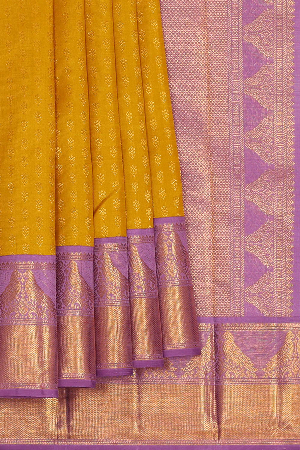 Image of Arani Silk Mustard Yellow Saree