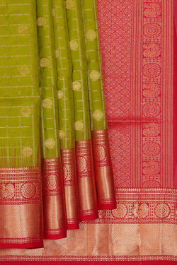 Image of Parrot Green Silk Saree