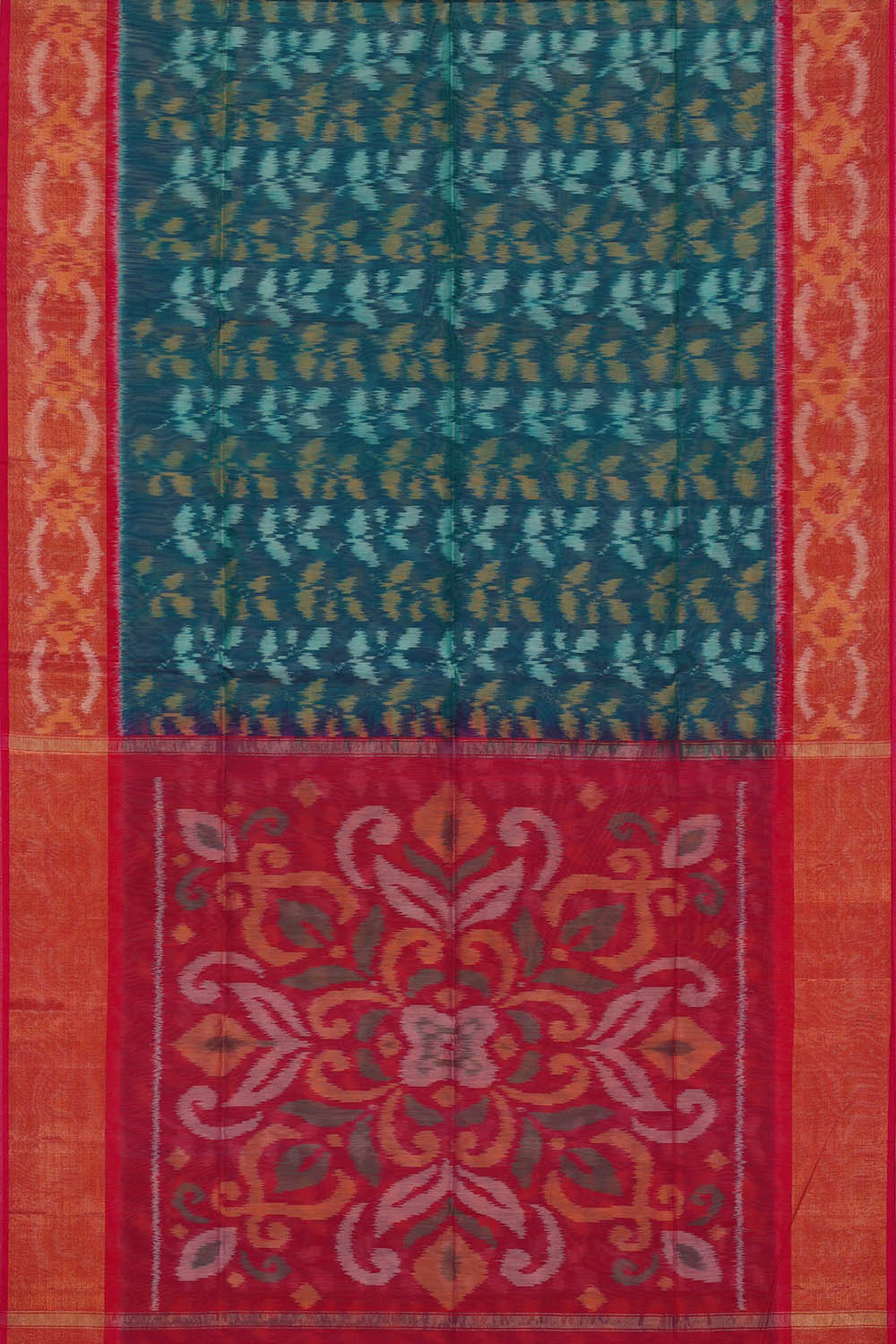 Image of Ikat Cotton Silk Blue Saree