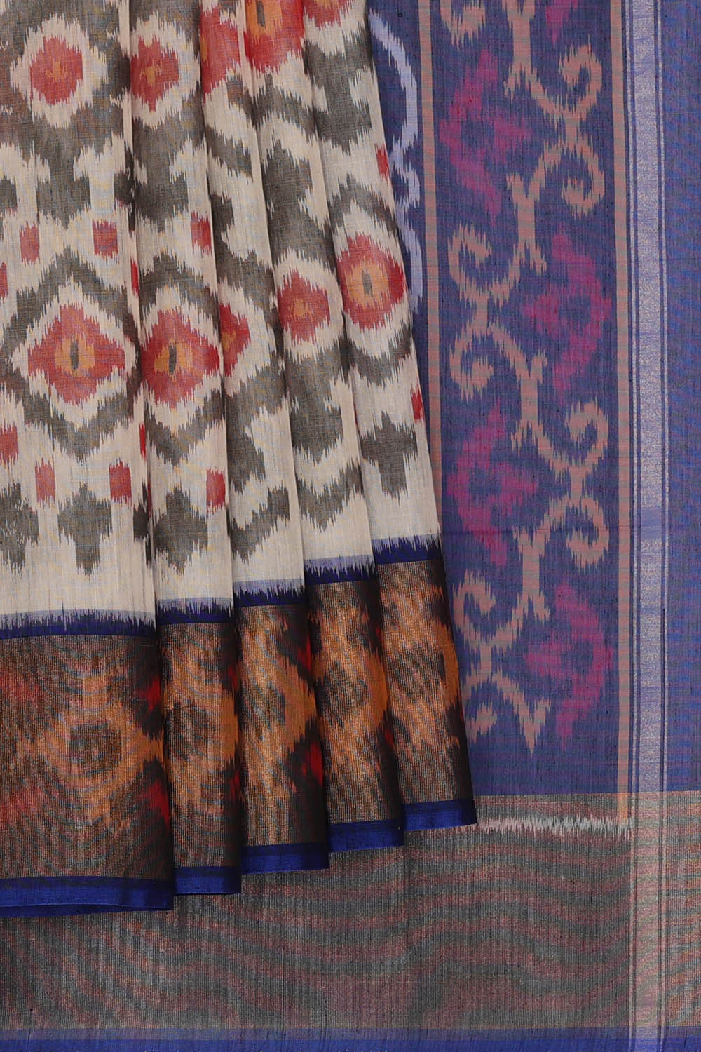 Image of Ikat Cotton Silk Cream Saree