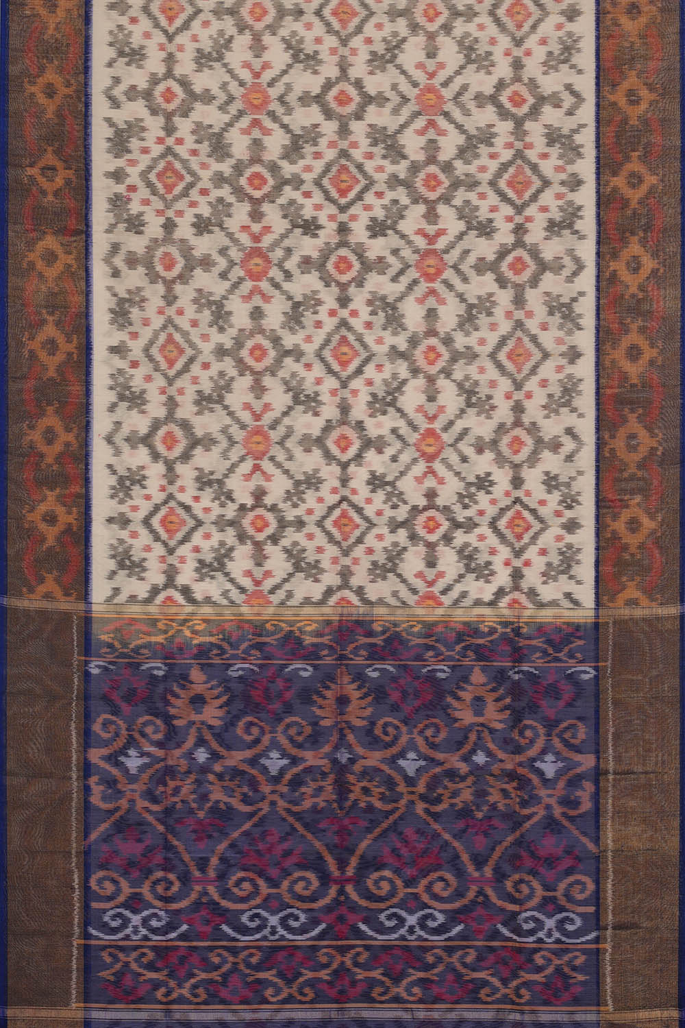Image of Ikat Cotton Silk Cream Saree