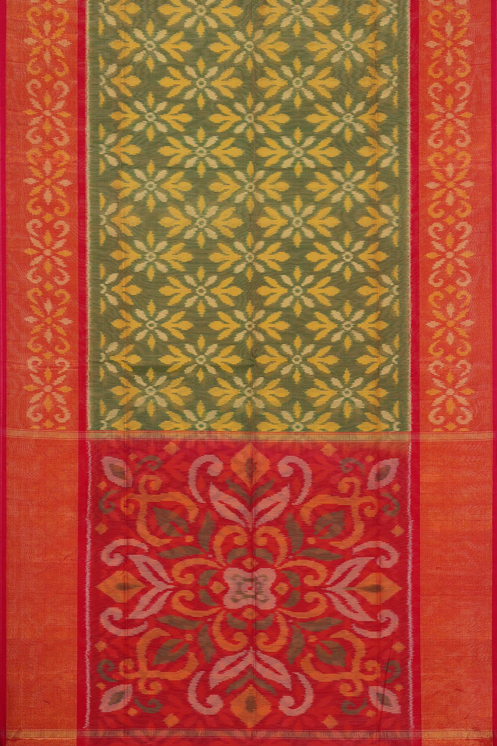 Image of Ikat Cotton Silk Green Saree