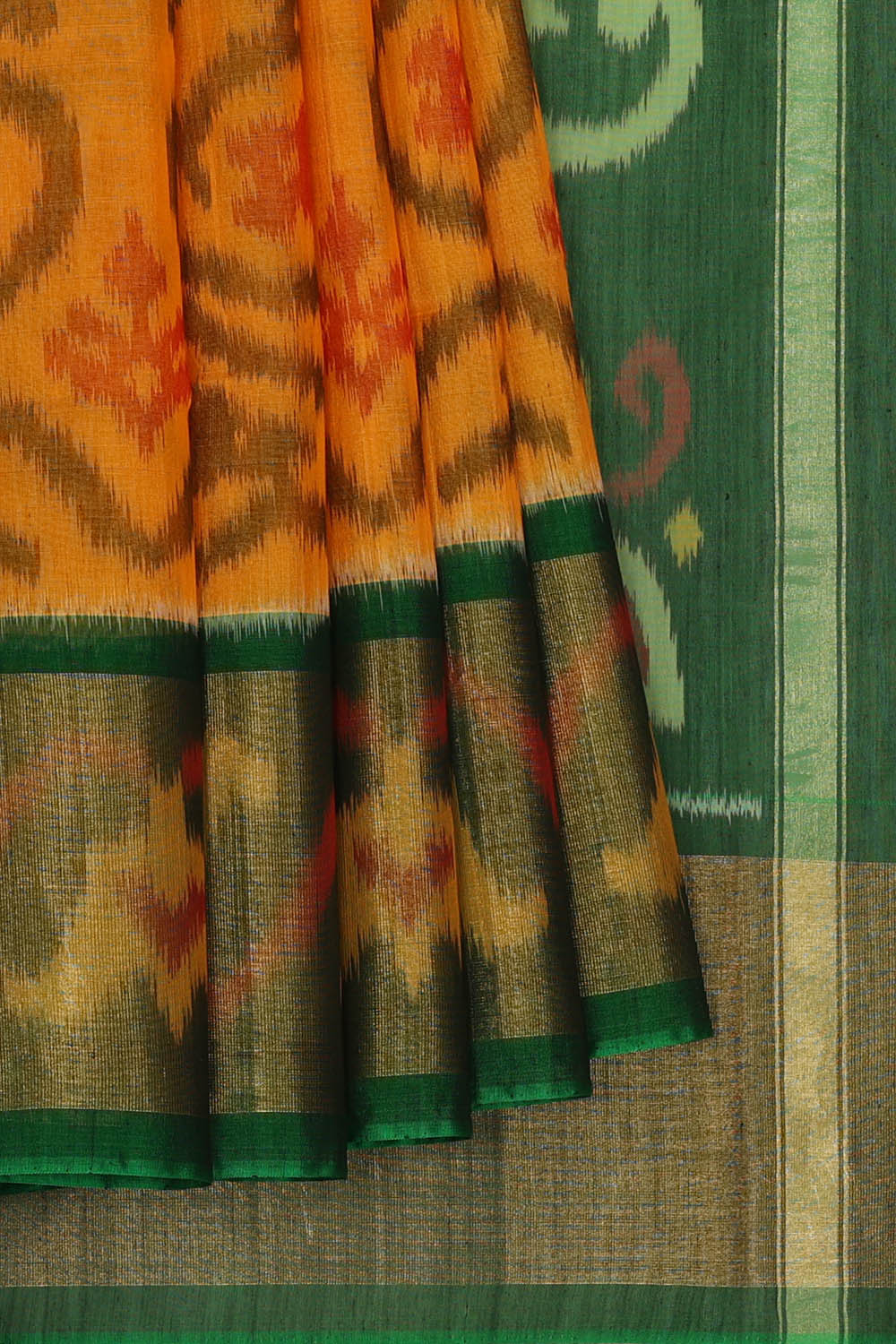 Image of Ikat Cotton Silk Mustard Yellow Saree