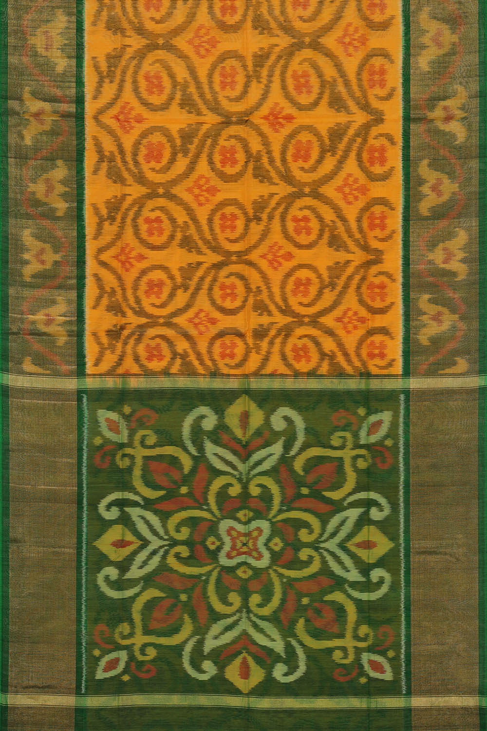 Image of Ikat Cotton Silk Mustard Yellow Saree