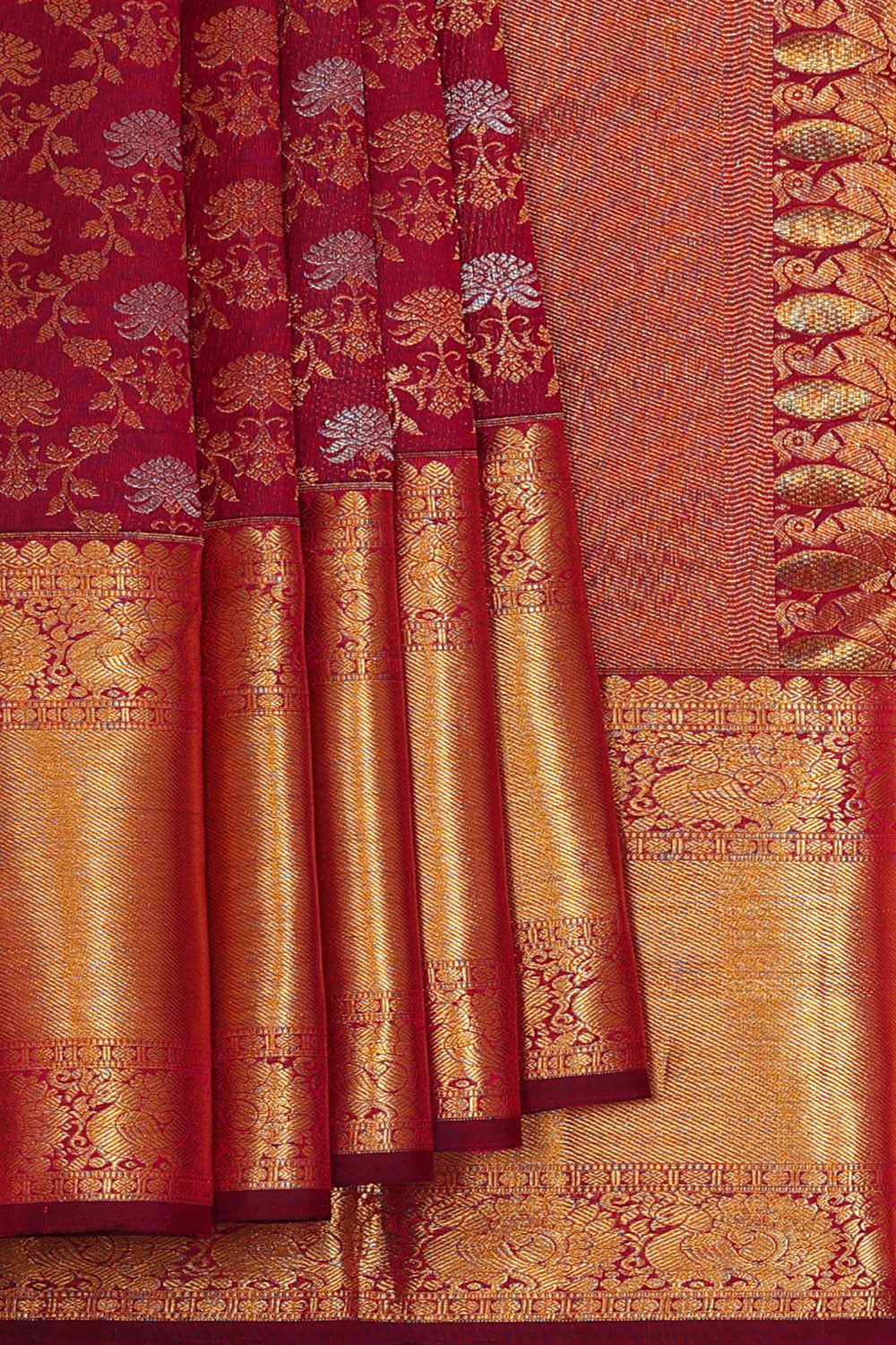 Image of Kanchipattu Dark Red Brocade Saree