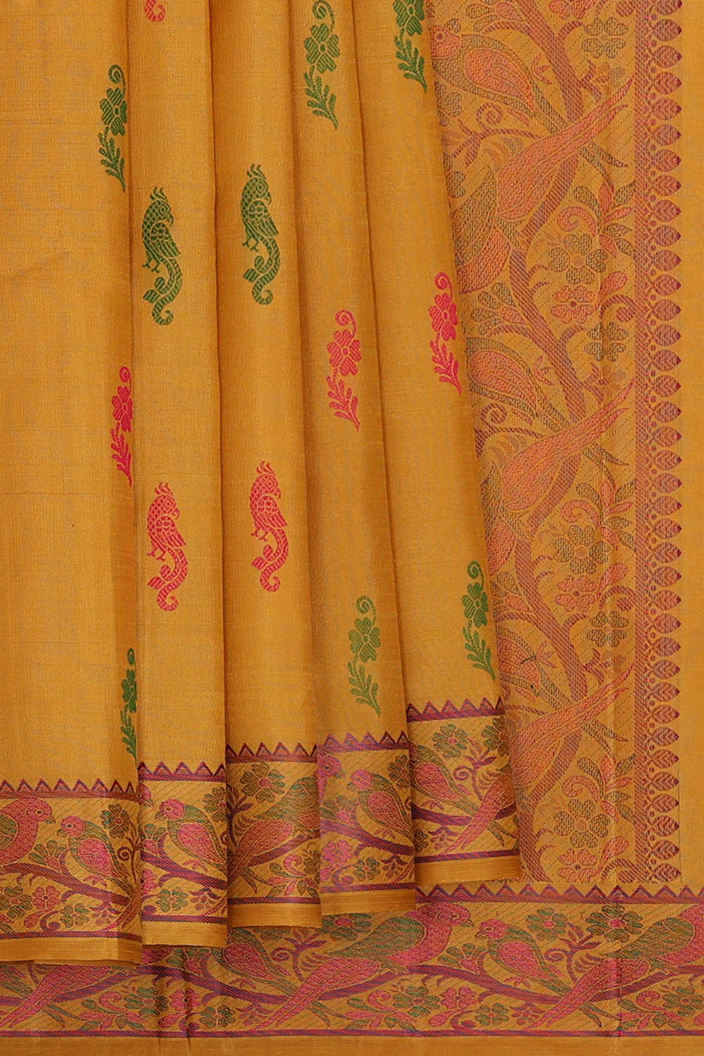 Image of Arani Silk Mustard Yellow Saree