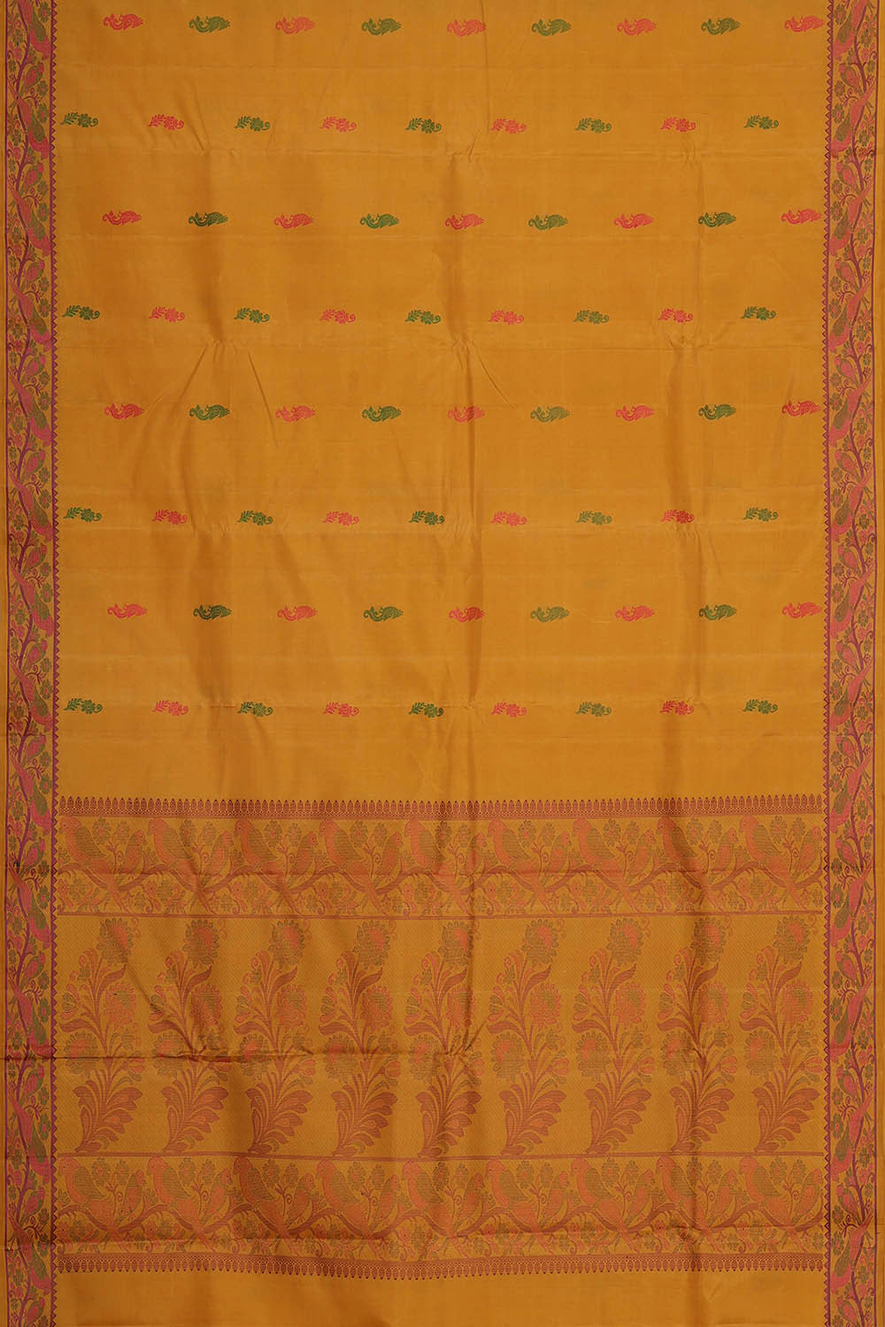 Image of Arani Silk Mustard Yellow Saree