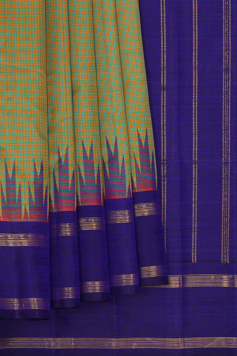 Arani Silk Sea Green-Orange Saree