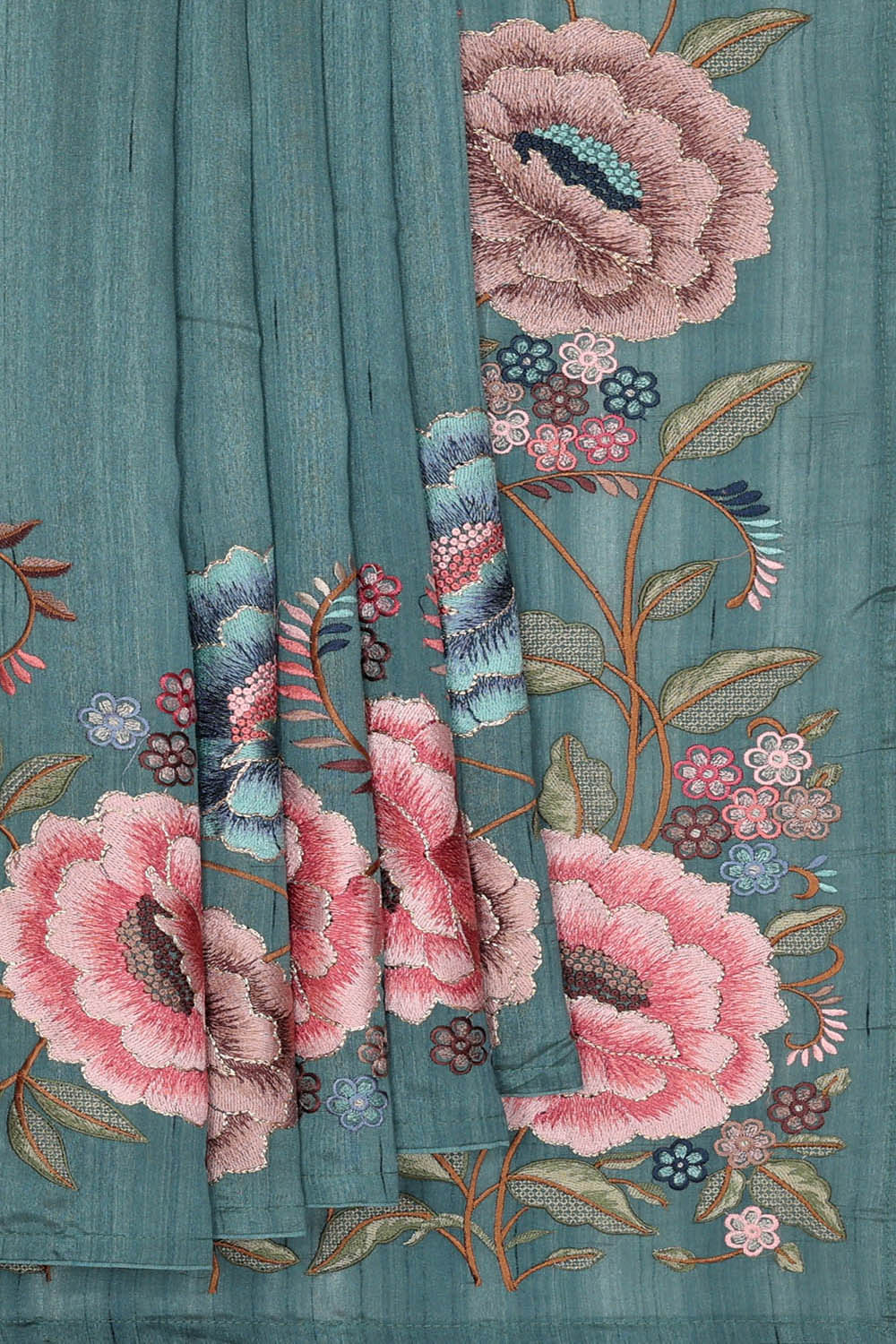 Image of Muted Dark Blue Silk Saree