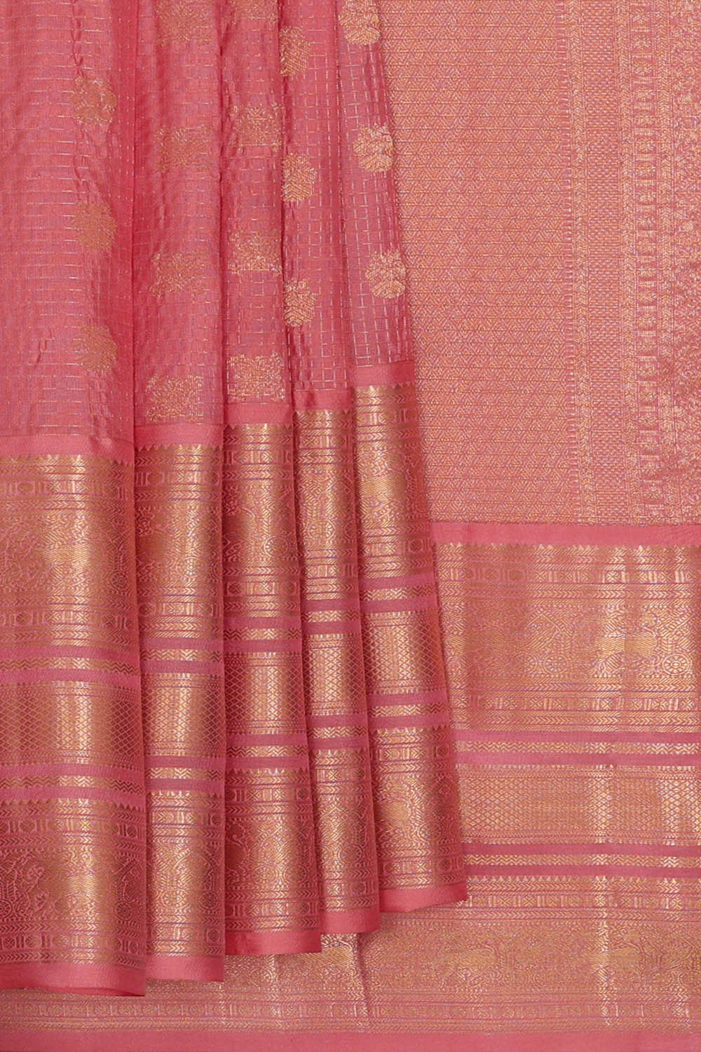 Kanchipattu Peach Pink Brocade Saree