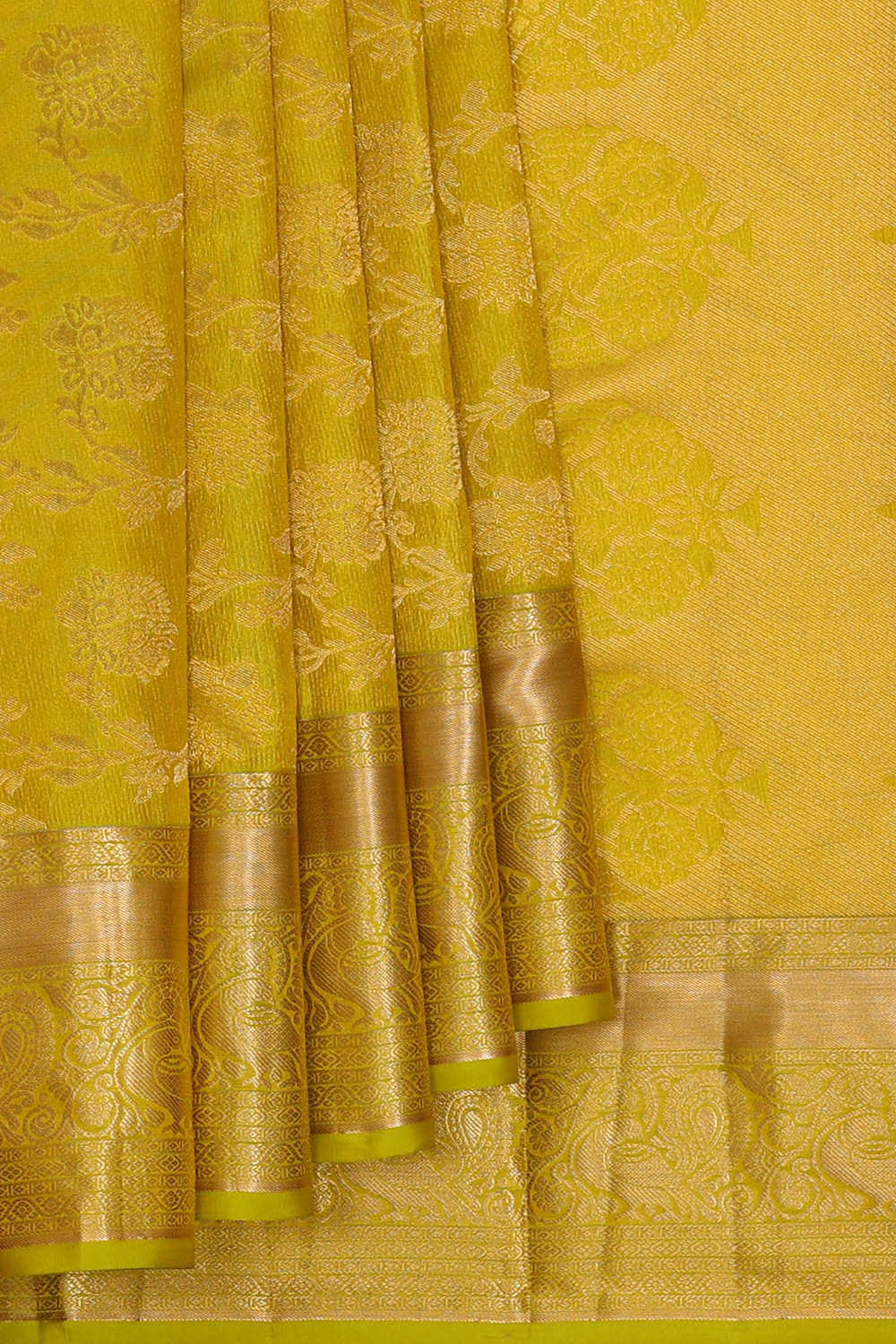 Image of Kanchipattu Yellowish Green Brocade Saree