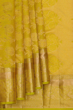 Image of Kanchipattu Yellowish Green Brocade Saree