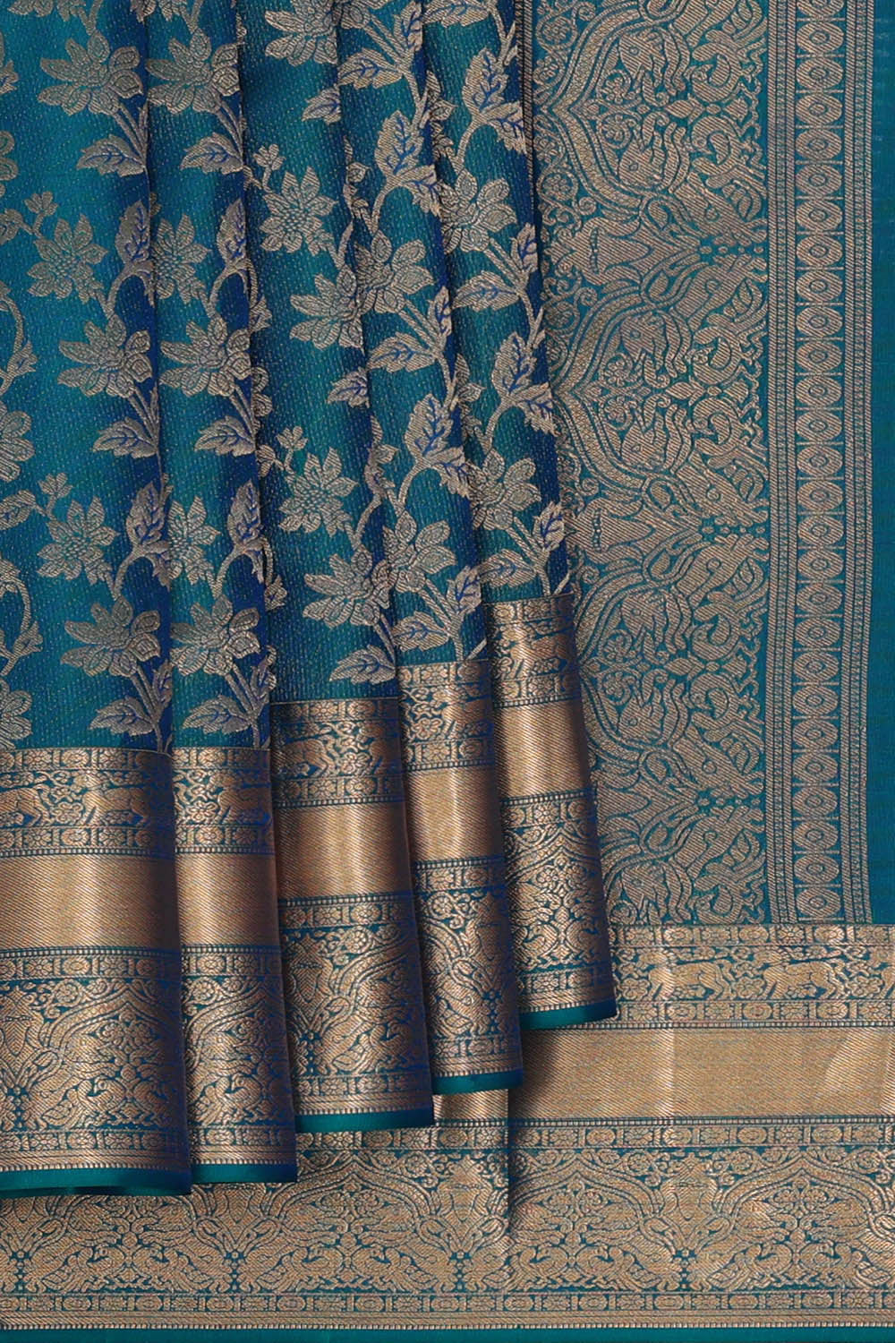 Kanchipattu Peacock Blue Brocade Saree