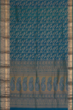Image of Kanchipattu Peacock Blue Brocade Saree