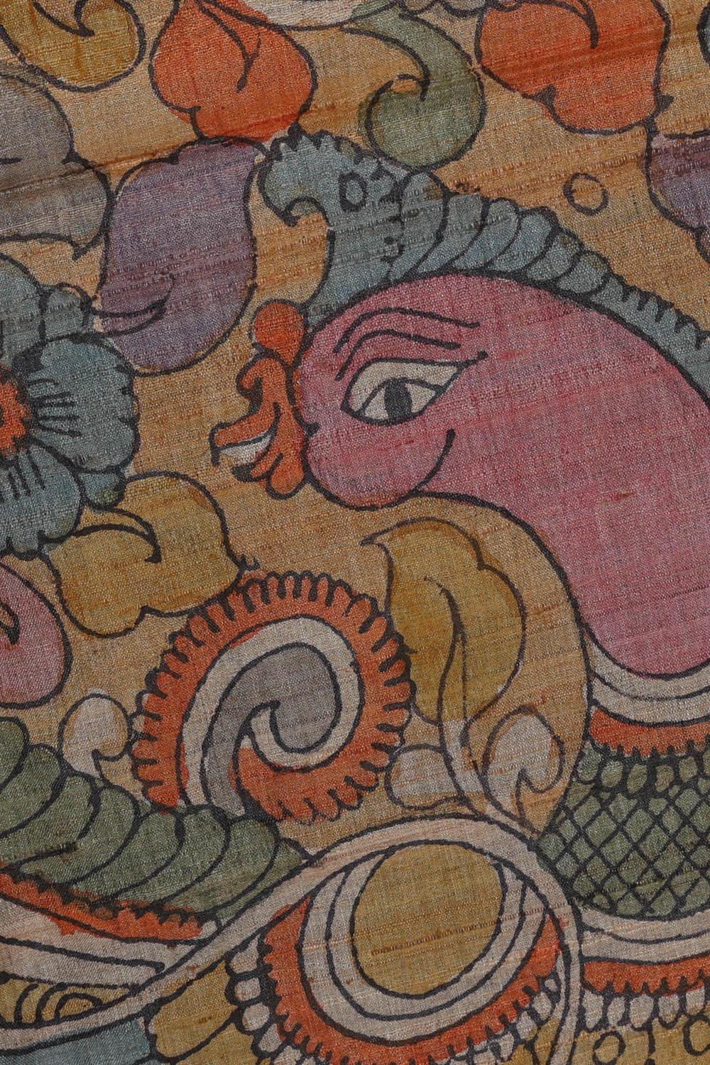 Image of Printed Tussar Peacock Blue Saree