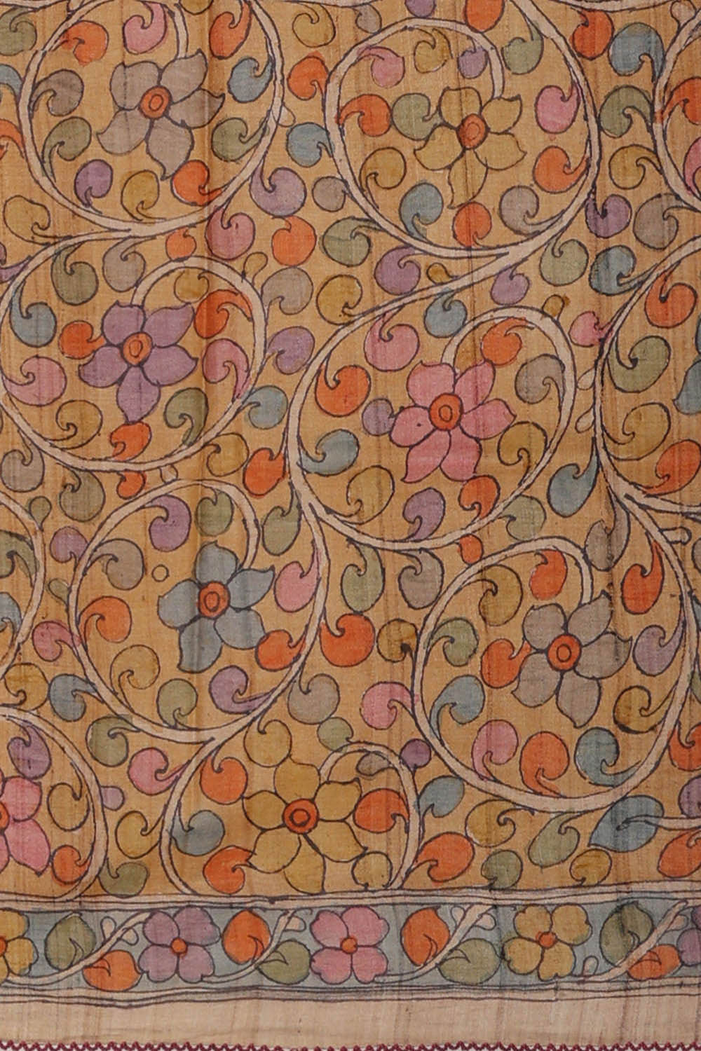 Image of Printed Tussar Peacock Blue Saree