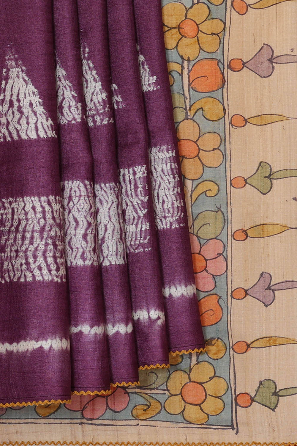 Image of Printed Tussar Violet Saree