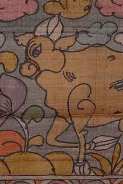 Image of Printed Tussar Violet Saree