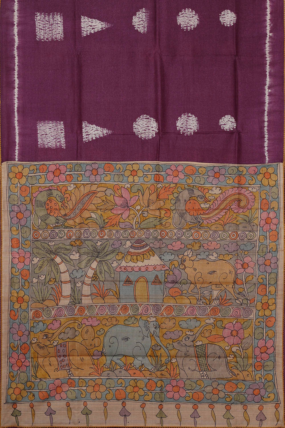 Printed Tussar Violet Saree