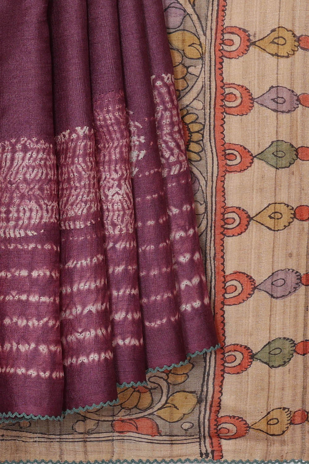 Image of Printed Tussar Deep Wine Saree