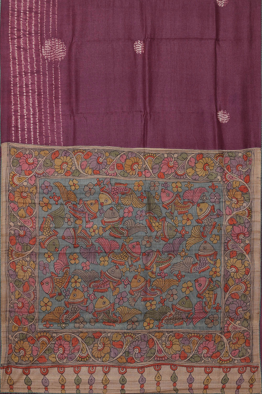 Image of Printed Tussar Deep Wine Saree