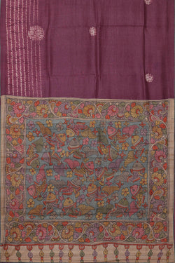 Image of Printed Tussar Deep Wine Saree