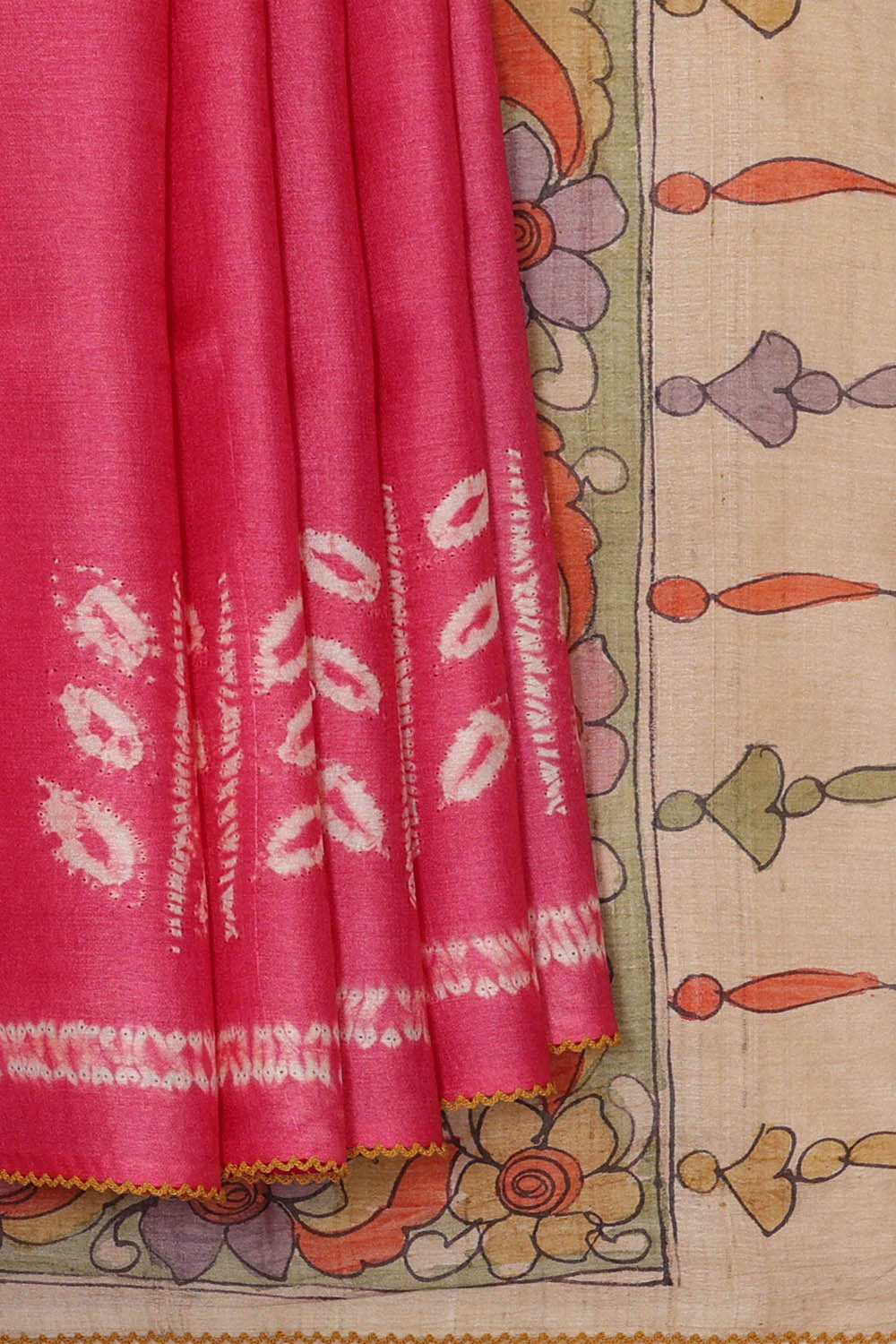 Printed Tussar Pink Saree