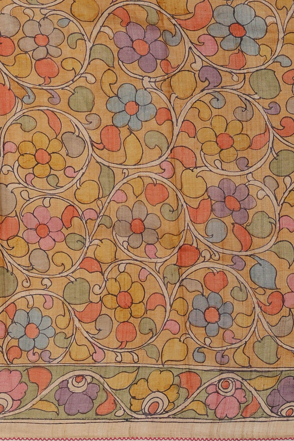 Image of Printed Tussar Peacock Blue Saree