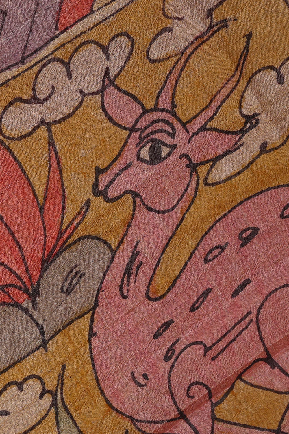 Image of Printed Tussar Dark Red Saree