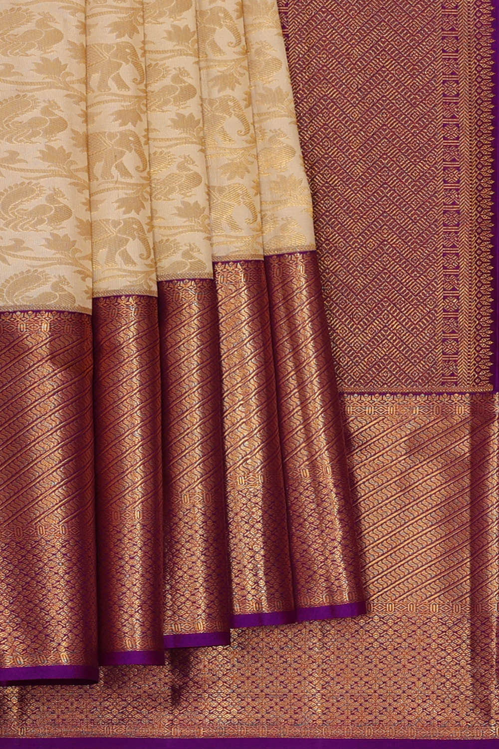 Kanchipattu Cream Brocade Saree