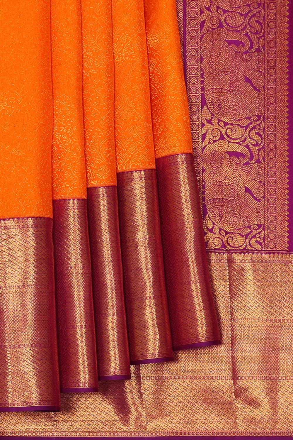 Image of Kanchipattu Orange Brocade Saree