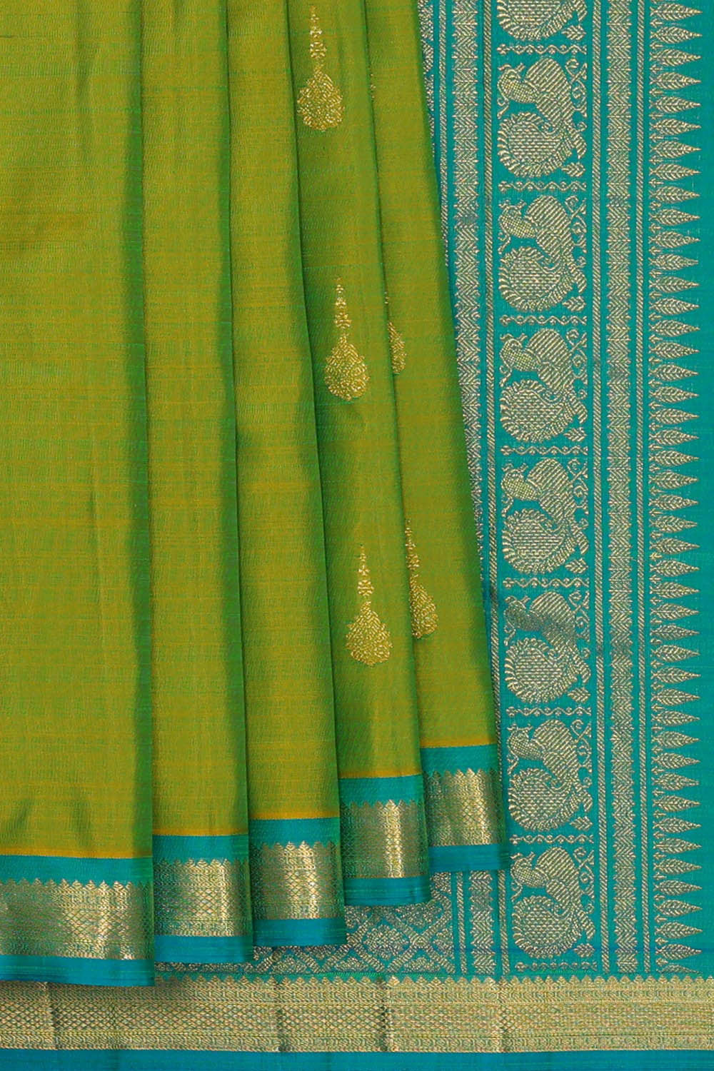 Image of Kanchipattu Parrot Green Brocade Saree