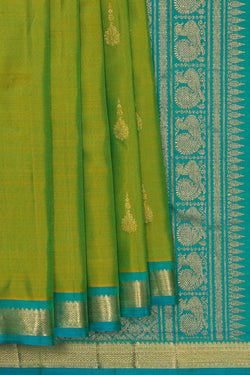 Image of Kanchipattu Parrot Green Brocade Saree