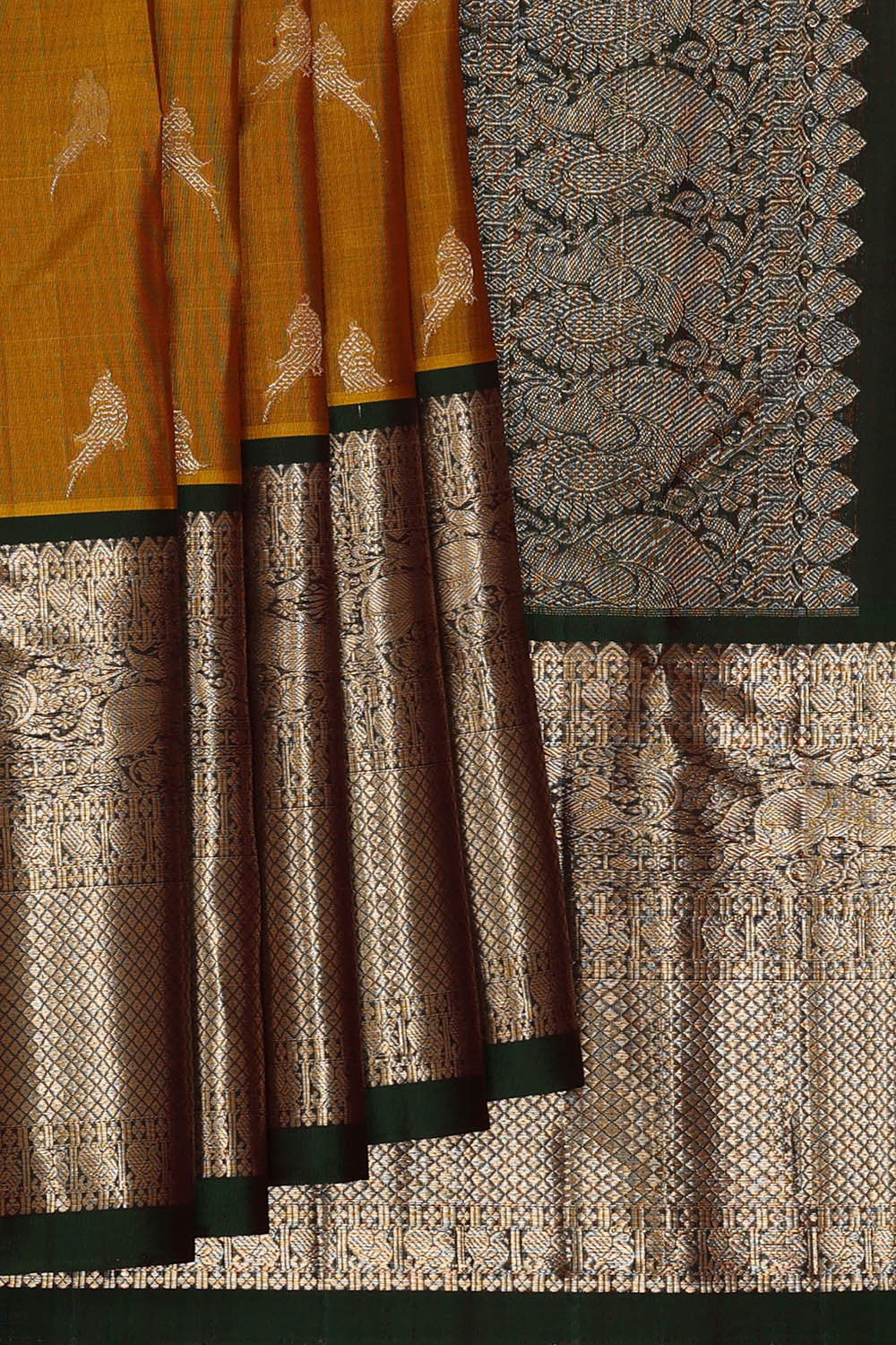 Kanchipattu Dark Mustard Yellow Brocade Saree