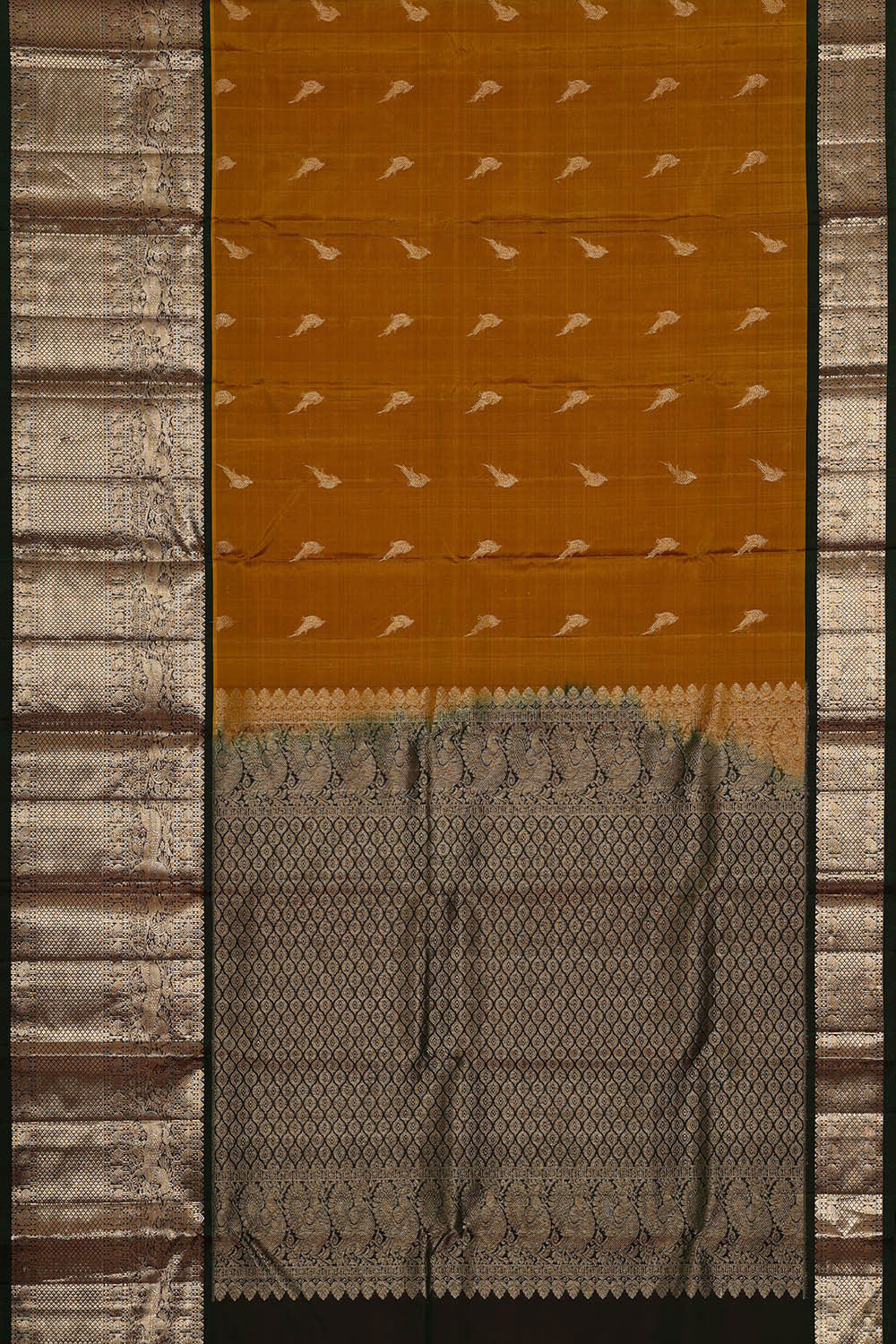 Kanchipattu Dark Mustard Yellow Brocade Saree
