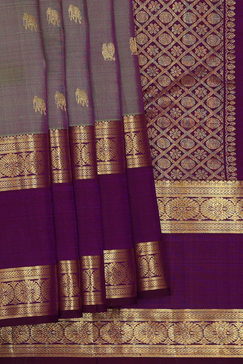 Kanchipattu Sage Purple Brocade Saree