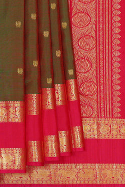 Image of Kanchipattu Olive Green Brocade Saree