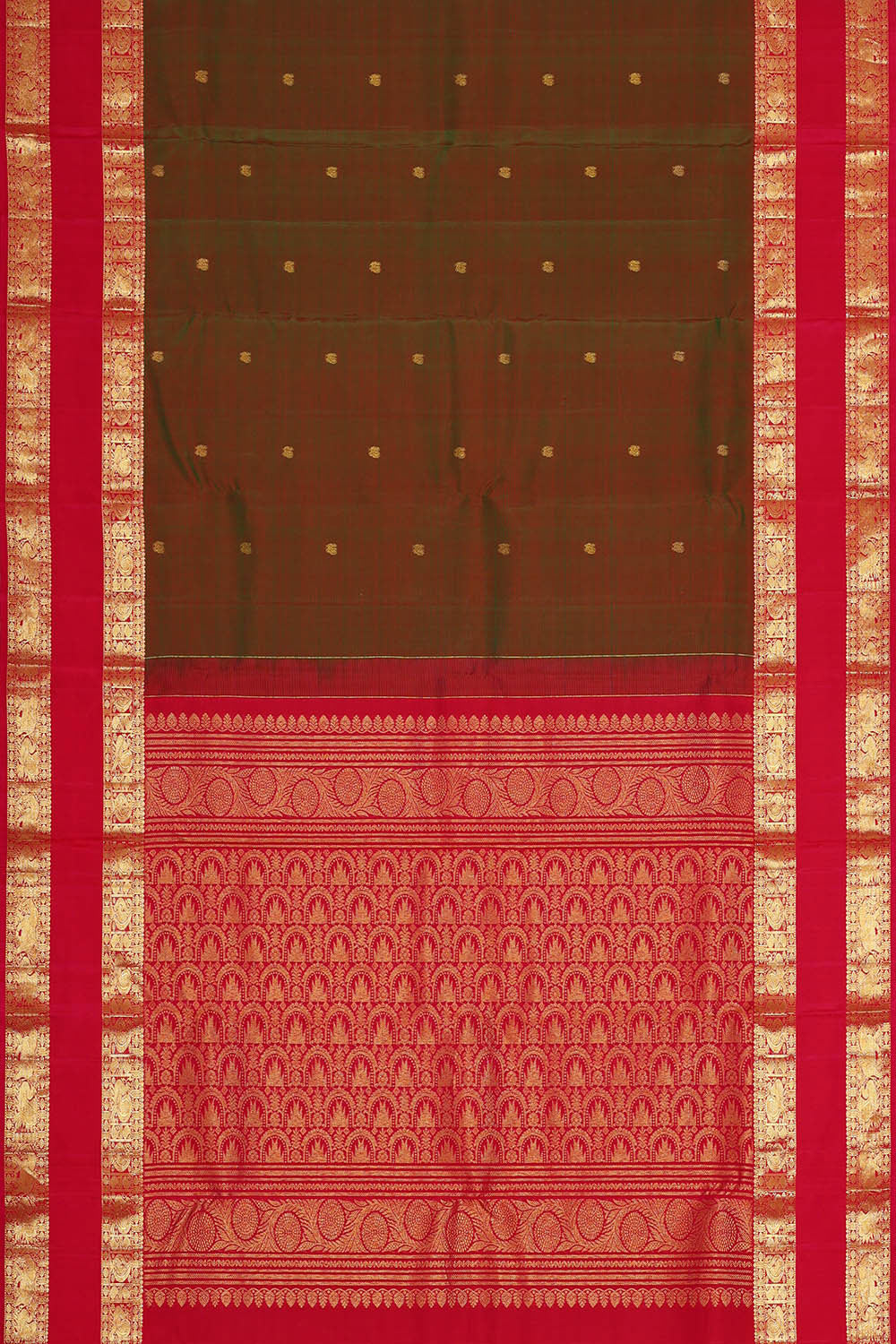 Image of Kanchipattu Olive Green Brocade Saree