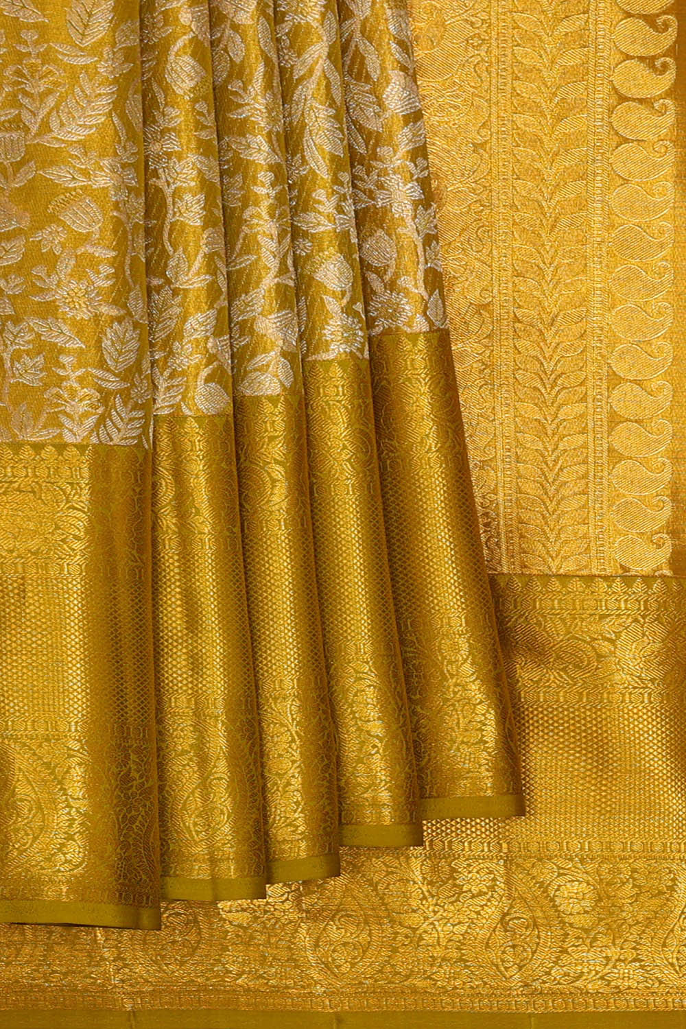 Image of Kanchipattu Golden Green Tissue Brocade Saree