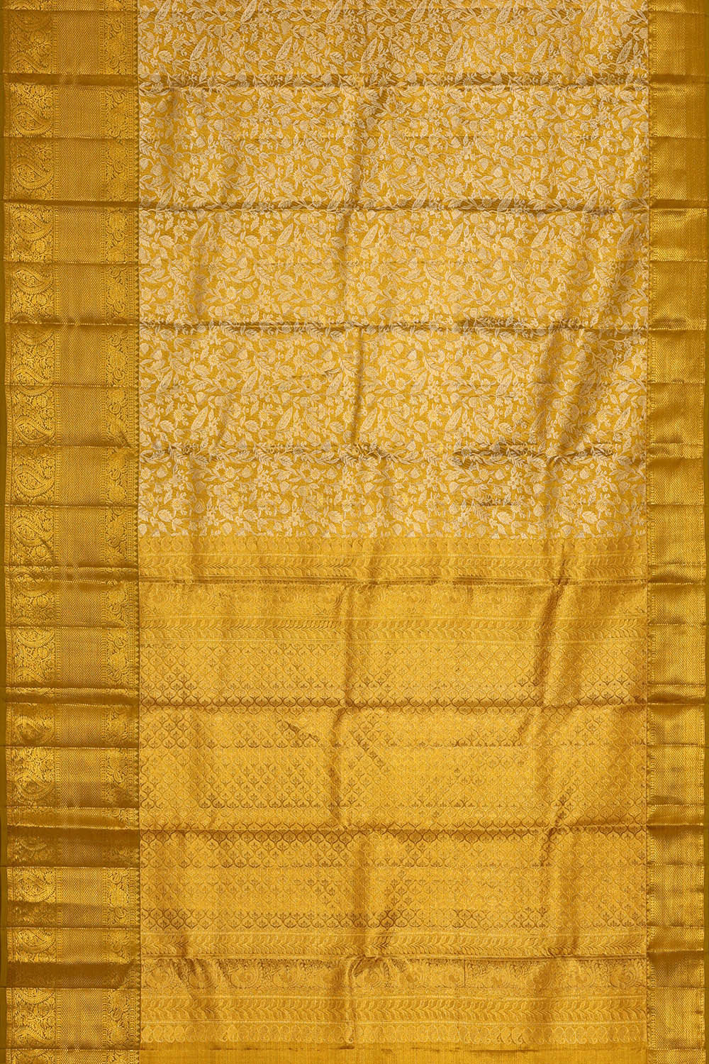 Kanchipattu Golden Green Tissue Brocade Saree