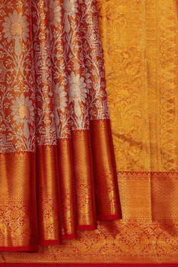 Image of Kanchipattu Golden Red Tissue Brocade Saree