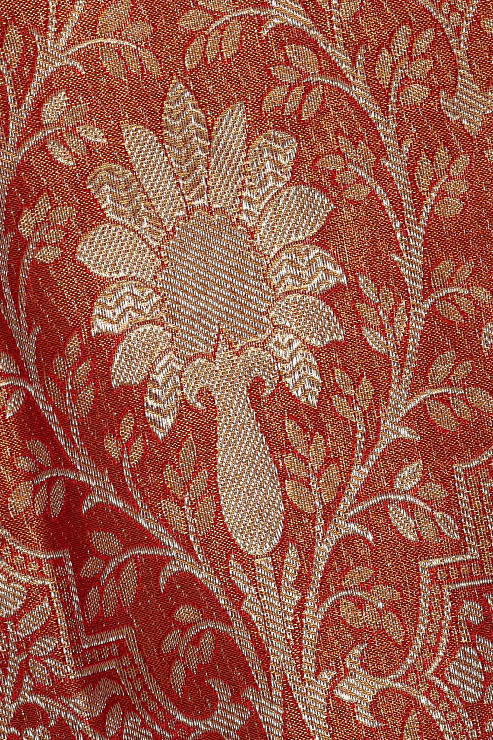Kanchipattu Golden Red Tissue Brocade Saree