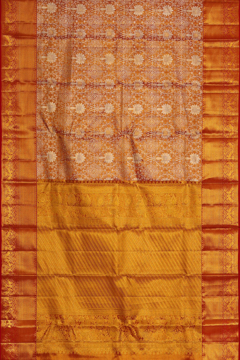 Image of Kanchipattu Golden Red Tissue Brocade Saree