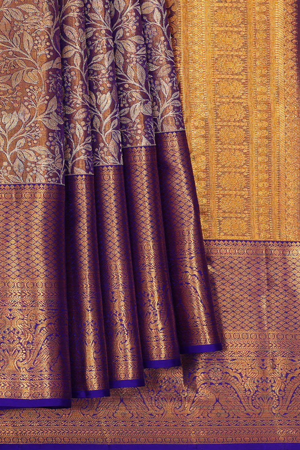 Image of Kanchipattu Golden Blue Tissue Brocade Saree