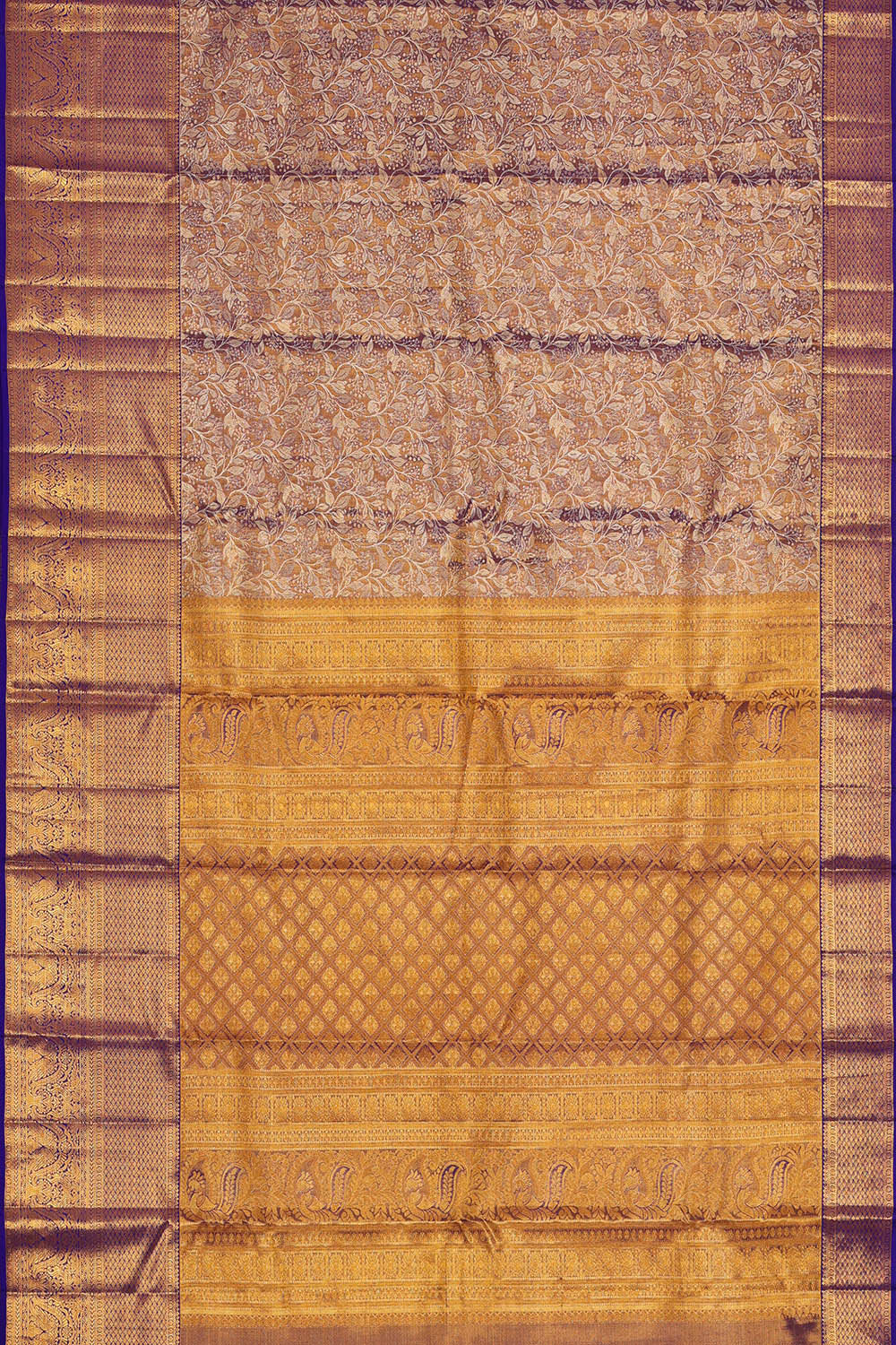 Kanchipattu Golden Blue Tissue Brocade Saree