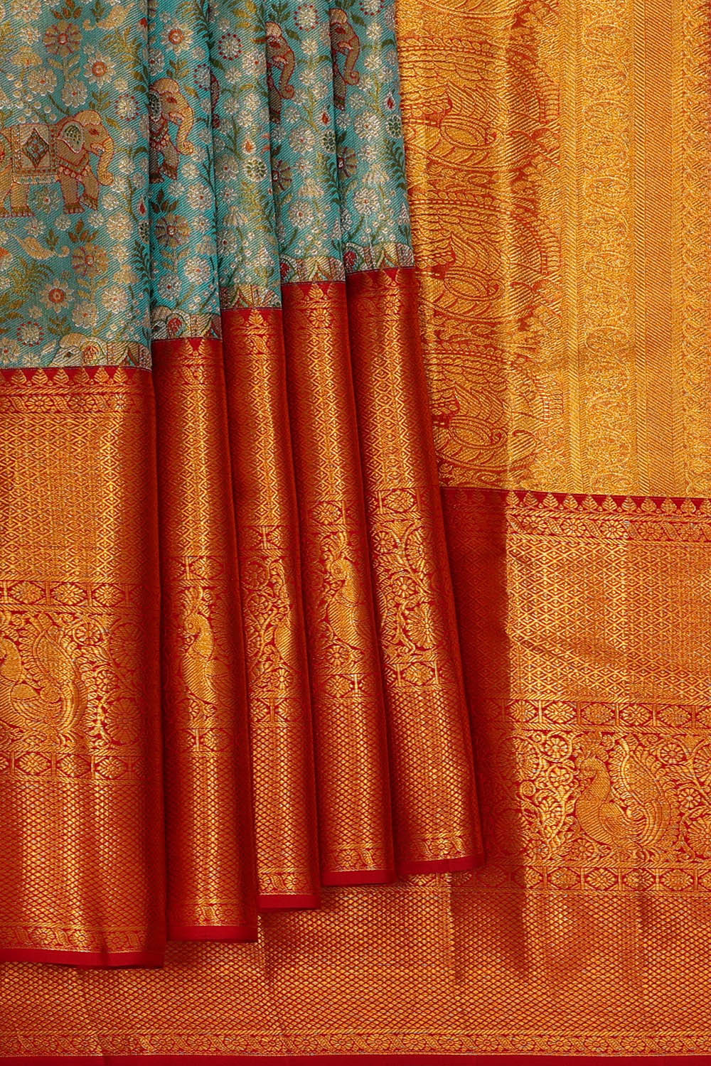 Image of Kanchipattu Blue Tissue Brocade Saree